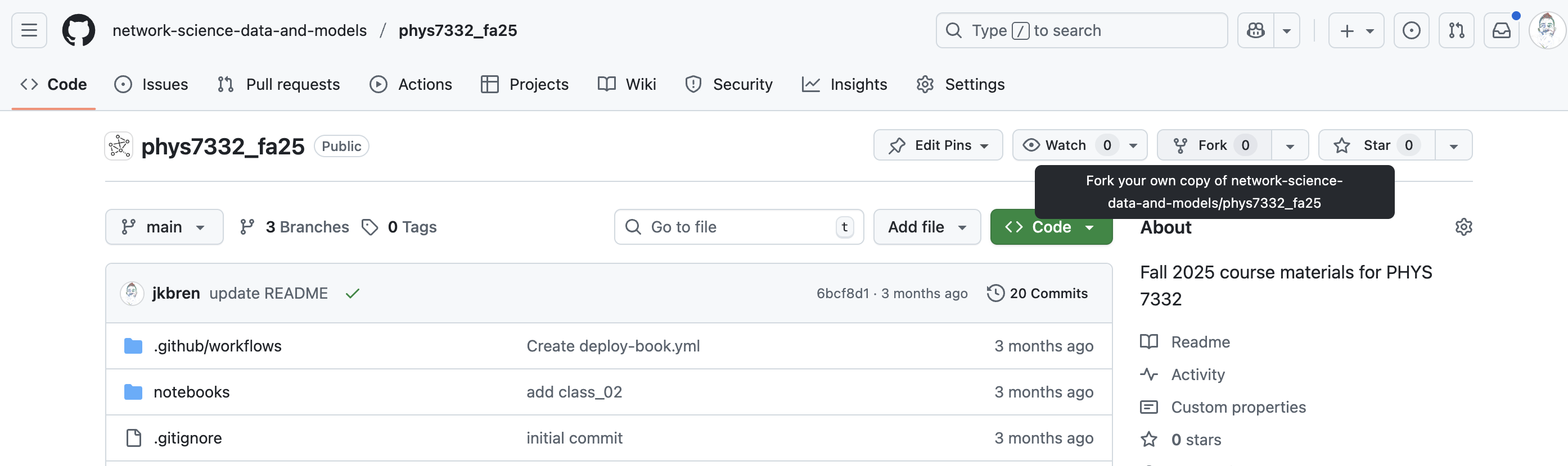 a screenshot of the github repo with fork command